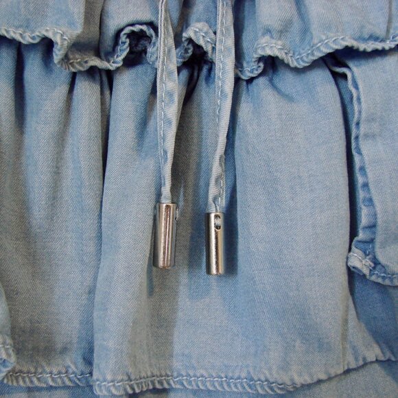 Miss Sixty Dress Y2K Blue Chambray Boho Peasant Ruffled Cowgirl XS Small - Picture 14 of 16